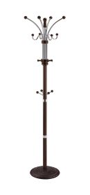 73" Tall Chrome and Wood Coat Rack, Espresso finish
