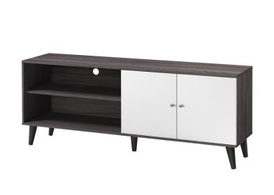 Amidon TV Stand for TVs up to 63", with 2 Storage Shelves& 1 Cabinet, Modern Entertainment Centre for TV in Living Room in Dark Gray + White