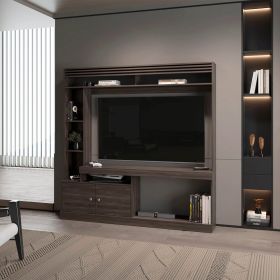 Stained Walnut Entertainment Center with 2-Door and Open Storage