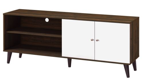 Amidon TV Stand for TVs up to 63", with 2 Storage Shelves& 1 Cabinet, Modern Entertainment Centre for TV in Living Room in Walnut +White
