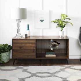 Contemporary Metal and Wood Glass-Shelf TV Stand for TVs up to 58 - Dark Walnut