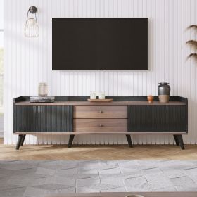 63'' Mid Century TV Stand with 2 Cabinets& Open Compartments, Entertainment Center for TVs up to 70'', Television Console for Living Room, Bedroo