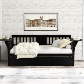 Twin Wooden Daybed with Trundle Bed , Sofa Bed for Bedroom Living Room, Espresso