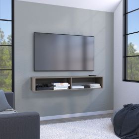 Warrior 59" Floating Tv Stand with Two open shelves, media compartments and cable management Light Gray