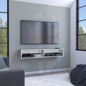 Warrior 59" Floating Tv Stand with Two open shelves, media compartments and cable management White