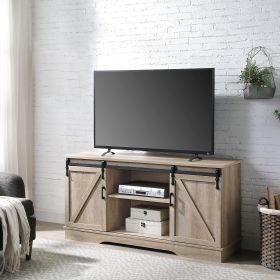 Oak TV Stand with 2 Sliding Barn Doors