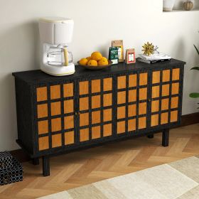 JaydenMax Modern Wood TV Stand, Entertainment Center for TVs up to 65", Sideboard Buffet Cabinet Credenza, Slatted Media Console for Living Room