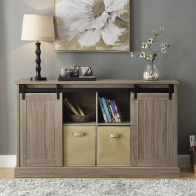 Bridgevine Home Lincoln Farmhouse 60 Inch TV Stand for TVs up to 65 inches, Stonewash Grey Finish