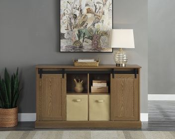 Bridgevine Home Lincoln Farmhouse 60 Inch TV Stand for TVs up to 65 inches, Classic Walnut Finish