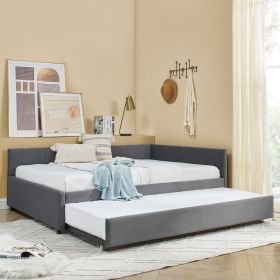 Full Size Daybed with Trundle Upholstered Tufted Sofa Bed, Sofa Bed Frame with Comfortable Backrest and Armrests, Velvet, Grey(79.5''x58''x25'')