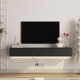 Floating TV Stand Wall Mounted with 16 Color LEDs,67" Modern TV Stand, Floating TV Cabinet Entertainment Center for 55 60 65 Inch TV,Black