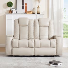 Electric Double Home Theater Seating PU Leather Power Loveseat Recliner with Hidden Arm Storage,Cup Holders,USB Ports,(Row of 2,Beige)