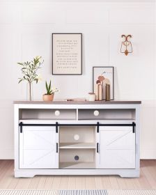 Farmhouse TV Stand for 65+ Inch TV, 33" Tall Highboy Entertainment Center w/Sliding Barn Door, Rustic Media Console w/Storage Shelves