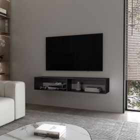 FM FURNITURE Central Floating media rack in melamine with two shelves. Wengue