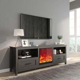 70.08 Inch Length Black TV Stand for Living Room and Bedroom, with 2 Drawers and 4 High-Capacity Storage Compartment,Suitable for fireplace