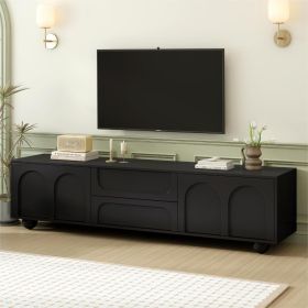 ON-TREND Cream Style TV Stand with Arched Doors & 2 Drawers for TVs up to 75", Minimalist Media Console with Rebound Device