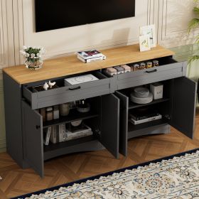 ON-TREND Farmhouse TV Stand with 2 Drawers for TVs Up to 70", Versatile Wood Grain Sideboard with Adjustable Shelves (Color: as Pic)