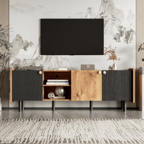 Mid Century TV Stand with 3 Cabinets, Media Console Table for TVs up to 70'', Entertainment Center with Storage for Living room, Bedroom (Color: as Pic)