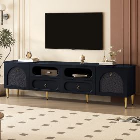 U-Can 78.8'' Retro TV Stand, Entertainment Center Media Console Cabinet with Six Metal Legs, 2 Cabinets, 4 Drawers and Anti-tip Device For Living (Color: as Pic)