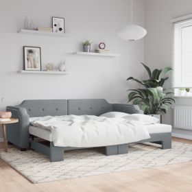 Daybed with Trundle without Mattress Light Gray 39.4"x74.8" (Color: Gray)