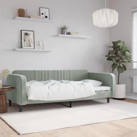 Day Bed without Mattress Light Gray 39.4"x74.8" Velvet (Color: Gray)