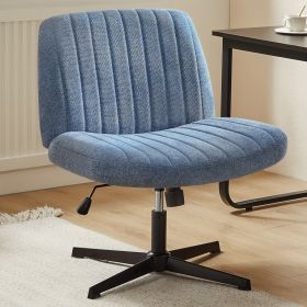 Cross Legged Office Living Room Rocking Gaming Chair Armless Wide Desk Adjustable Swivel Fabric Task Vanity Home Office (Color: cloth blue)