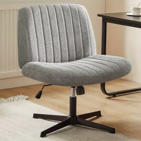 Cross Legged Office Living Room Rocking Gaming Chair Armless Wide Desk Adjustable Swivel Fabric Task Vanity Home Office (Color: cloth Grey)