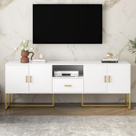 U-Can Modern TV Stand for TV up to 70 Inches,TV Cabinet with 1 Drawer, 2 Cabinets and Metal Legs, Handles and Anti-tip Device for Living room (Color: as Pic)