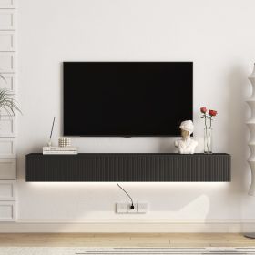 Floating TV Stand Wall Mounted with 16 Color LEDs,69" Modern TV Stand, Floating TV Cabinet Entertainment Center for 55 60 65 Inch TV,Black (Color: as Pic)