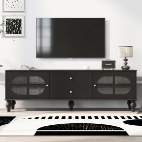 U-Can 68.9'' Modern TV Stand for TVs up to 75 Inches, Entertainment Center Media Console with Fluted Glass Doors, Five Solid Wood Legs for Living (Color: as Pic)