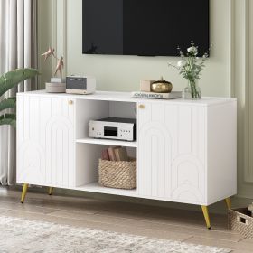 U-Can Modern TV Stand for TVs up to 55 Inches, Entertainment Center Media Console,Adjustable Shelf, Metal Legs (Color: as Pic)