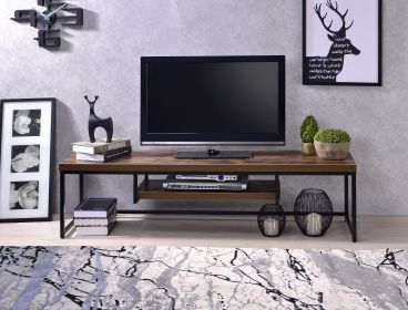 Bob Weathered Oak & Black Metal Finish TV Stand (Color: as Pic)