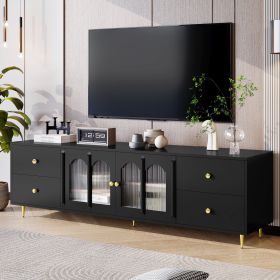 U-Can 70.9'' Modern TV Stand for TVs up to 75 Inches, Entertainment Center with Glass Door, 4 Drawers and 2 Cabinets (Color: as Pic)