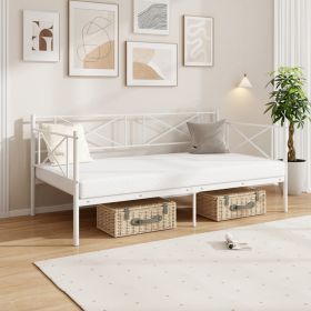 1PC Twin Size Platform Bed with Heavy-duty Metal Slat Support (Color: White)