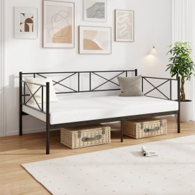 1PC Twin Size Platform Bed with Heavy-duty Metal Slat Support (Color: Black)